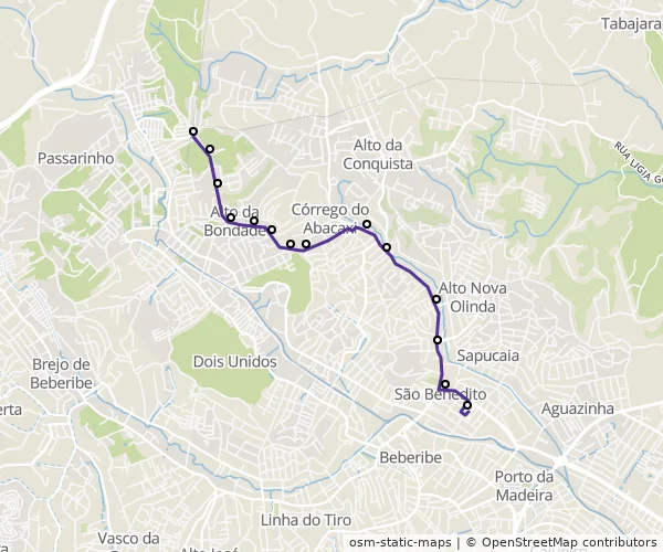 Mapa do itinerário da linha