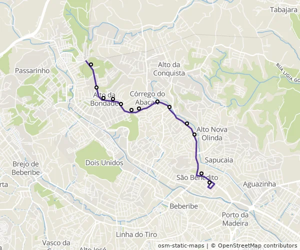 Mapa do itinerário da linha