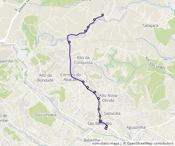 Mapa do itinerário da linha