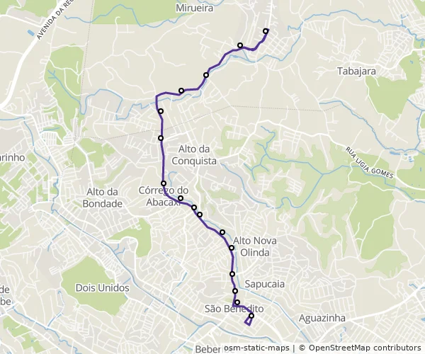 Mapa do itinerário da linha