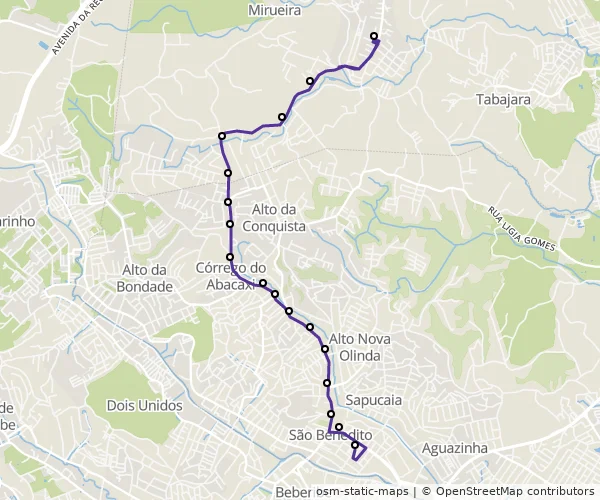 Mapa do itinerário da linha