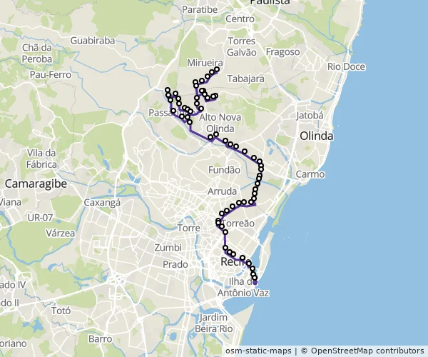 Mapa do itinerário da linha