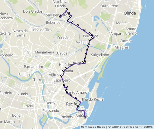 Mapa do itinerário da linha