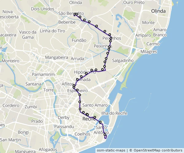 Mapa do itinerário da linha