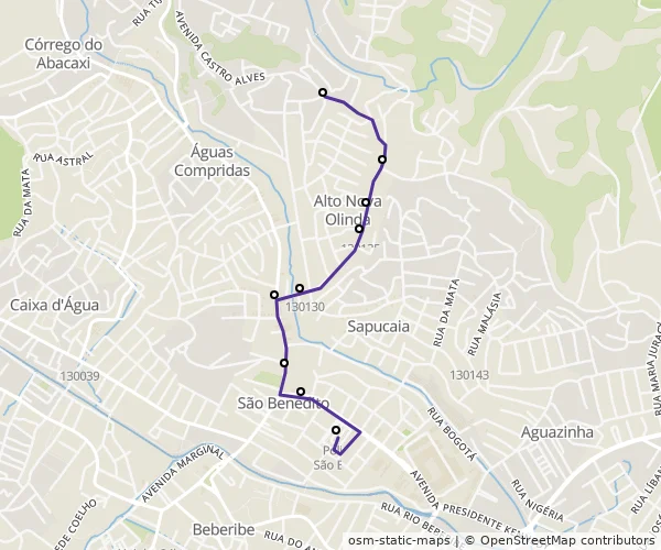 Mapa do itinerário da linha