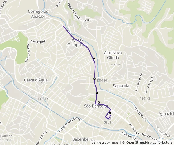 Mapa do itinerário da linha