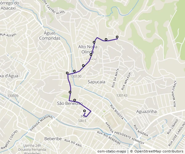 Mapa do itinerário da linha