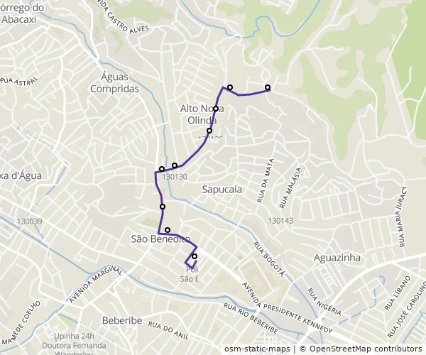 Mapa do itinerário da linha