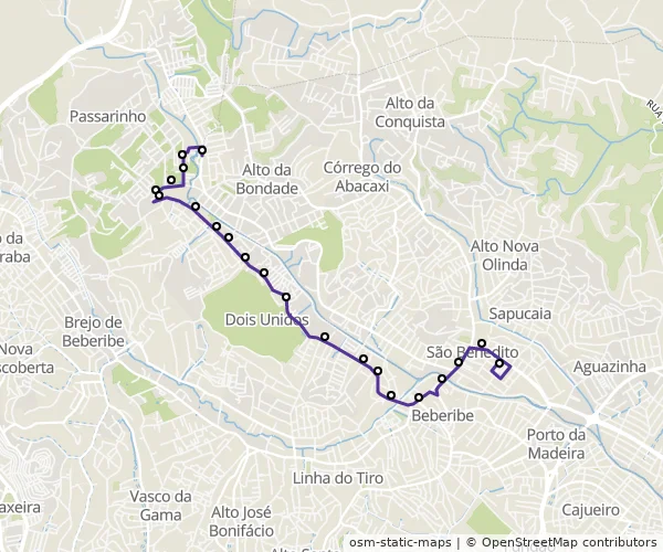 Mapa do itinerário da linha