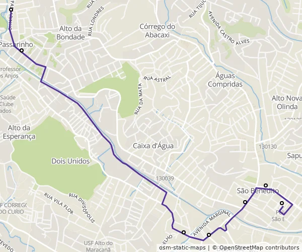 Mapa do itinerário da linha