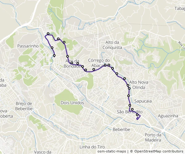 Mapa do itinerário da linha