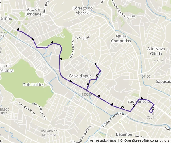 Mapa do itinerário da linha