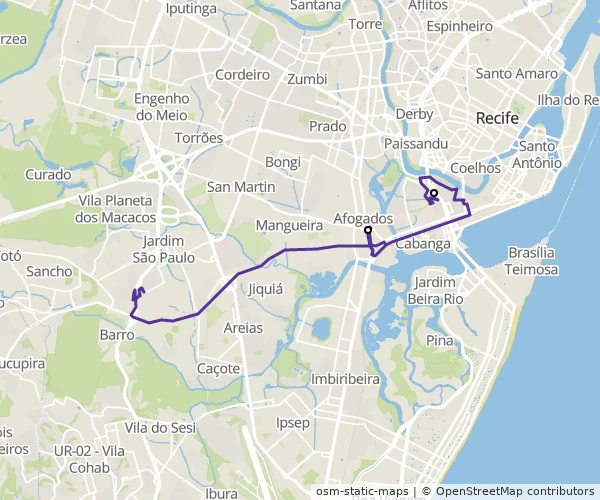Mapa do itinerário da linha