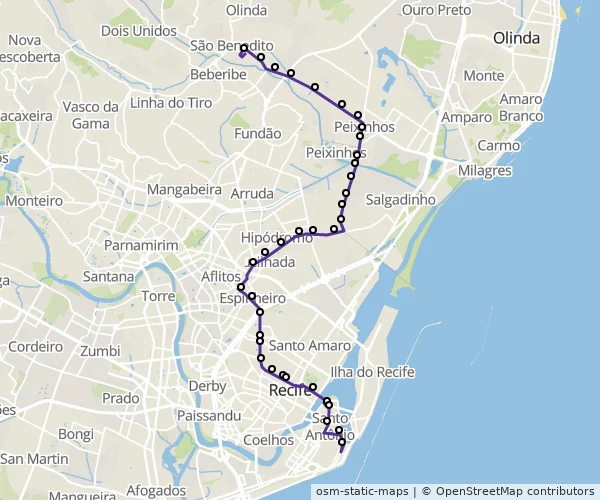 Mapa do itinerário da linha