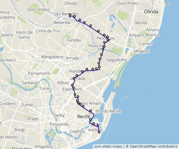 Mapa do itinerário da linha