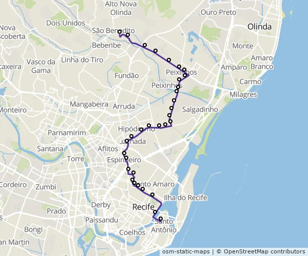 Mapa do itinerário da linha