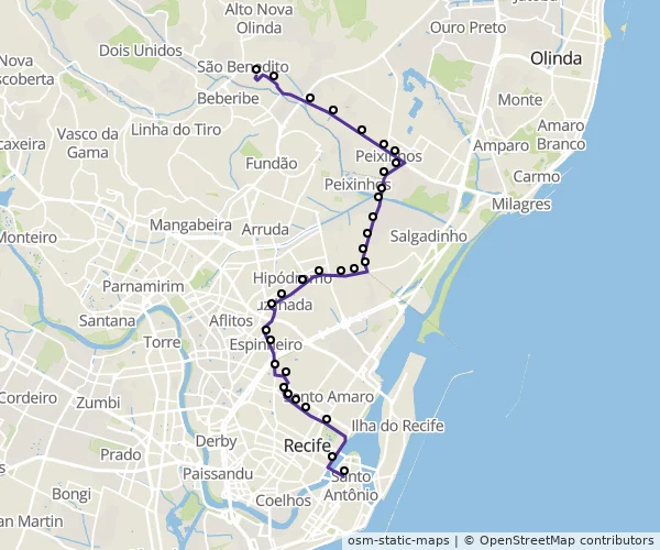 Mapa do itinerário da linha