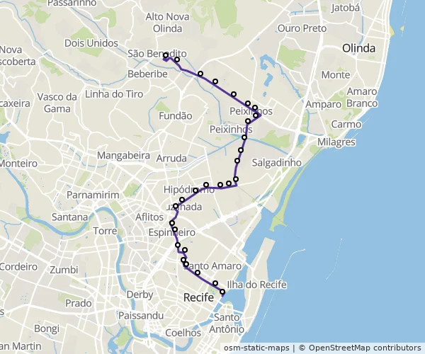 Mapa do itinerário da linha