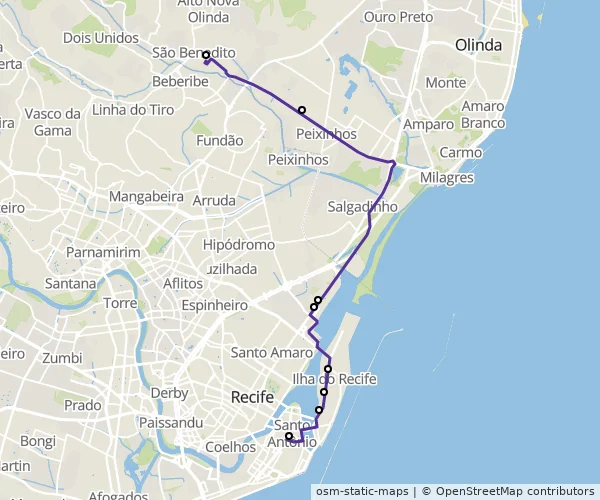 Mapa do itinerário da linha