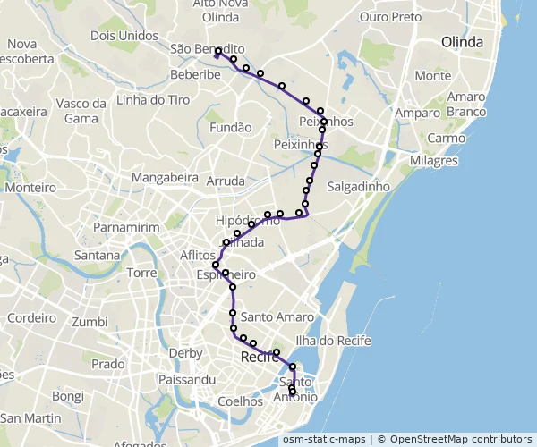 Mapa do itinerário da linha
