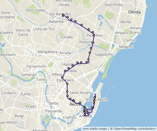 Mapa do itinerário da linha