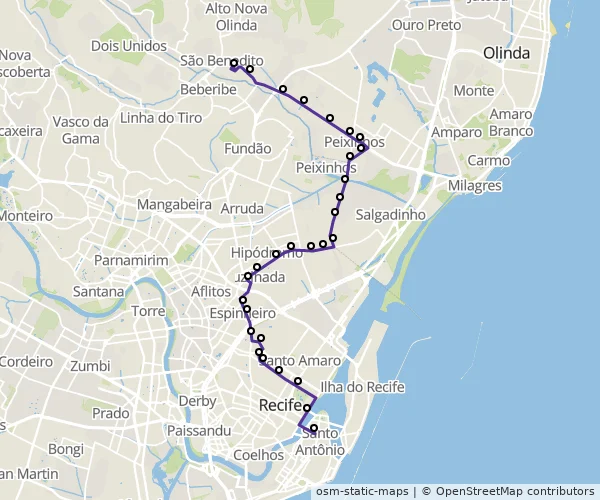 Mapa do itinerário da linha