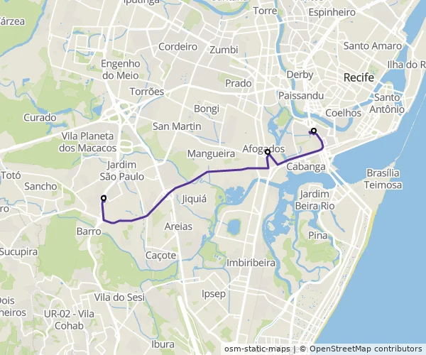 Mapa do itinerário da linha