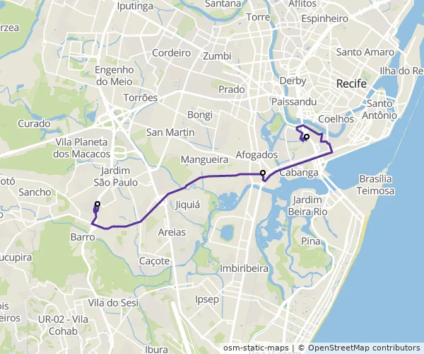Mapa do itinerário da linha