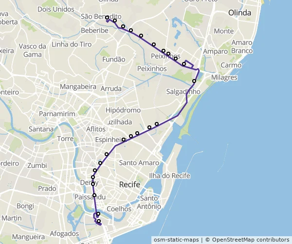 Mapa do itinerário da linha