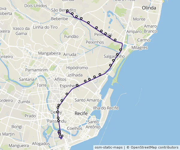 Mapa do itinerário da linha