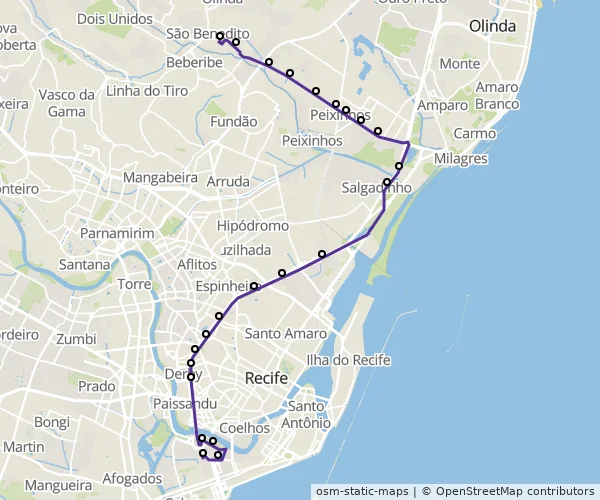Mapa do itinerário da linha