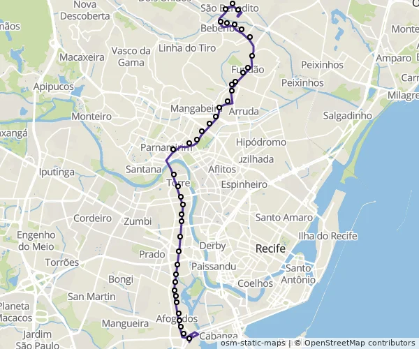 Mapa do itinerário da linha