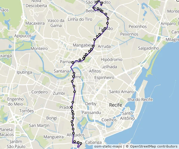 Mapa do itinerário da linha