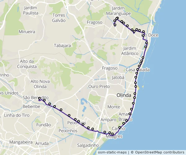 Mapa do itinerário da linha
