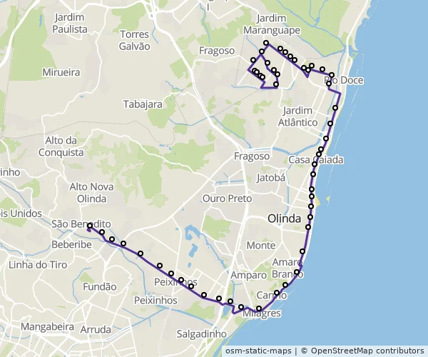 Mapa do itinerário da linha