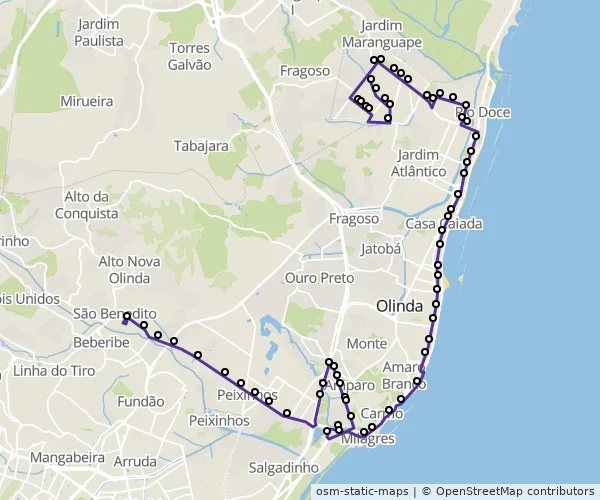 Mapa do itinerário da linha