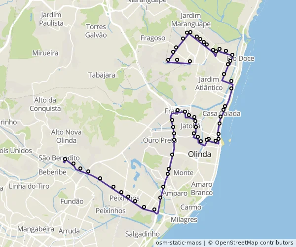 Mapa do itinerário da linha