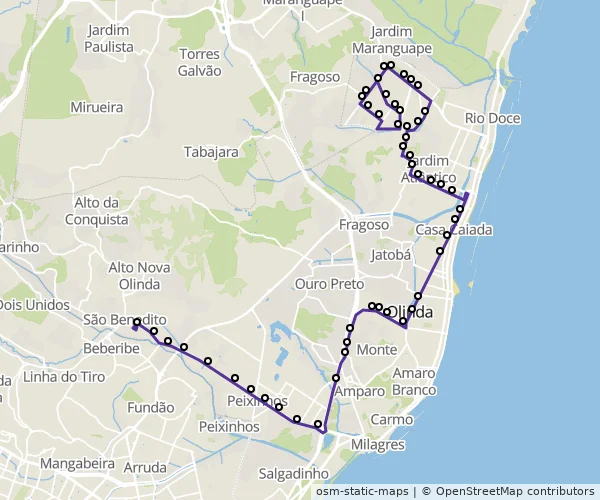 Mapa do itinerário da linha