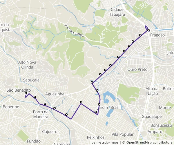 Mapa do itinerário da linha