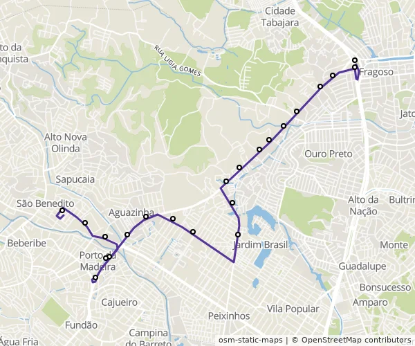 Mapa do itinerário da linha