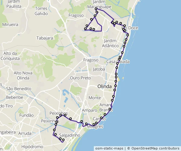 Mapa do itinerário da linha