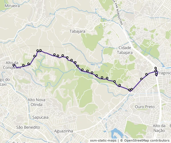 Mapa do itinerário da linha