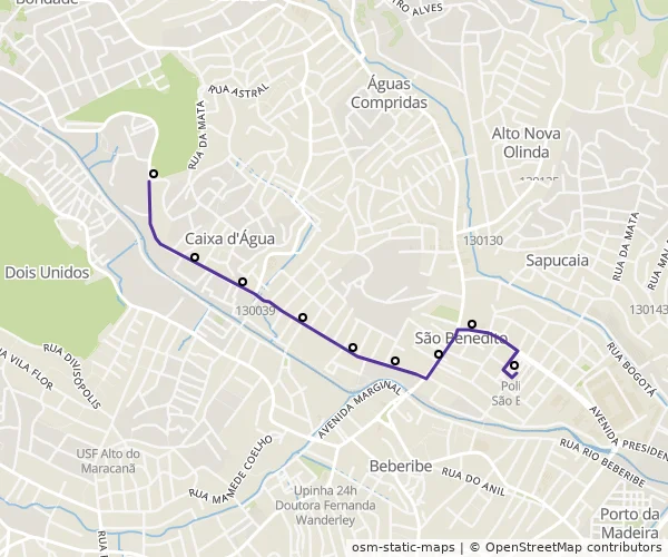 Mapa do itinerário da linha