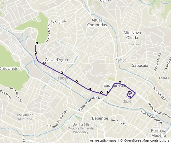 Mapa do itinerário da linha