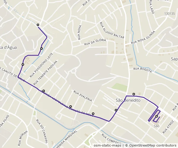 Mapa do itinerário da linha
