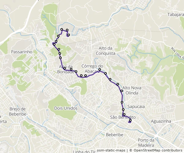 Mapa do itinerário da linha