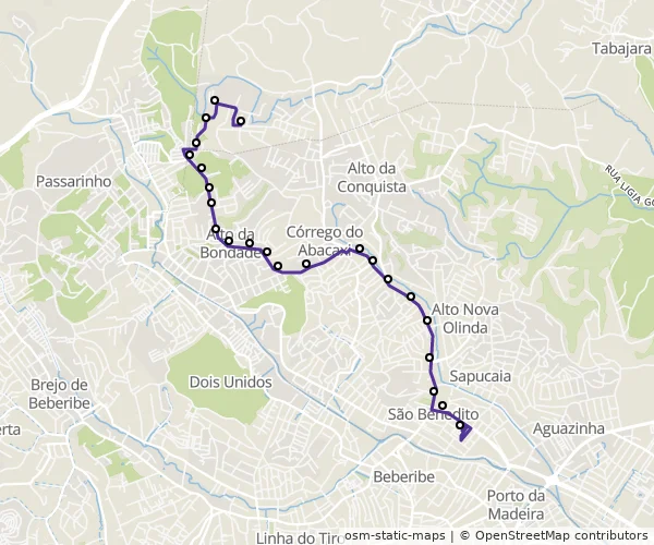Mapa do itinerário da linha