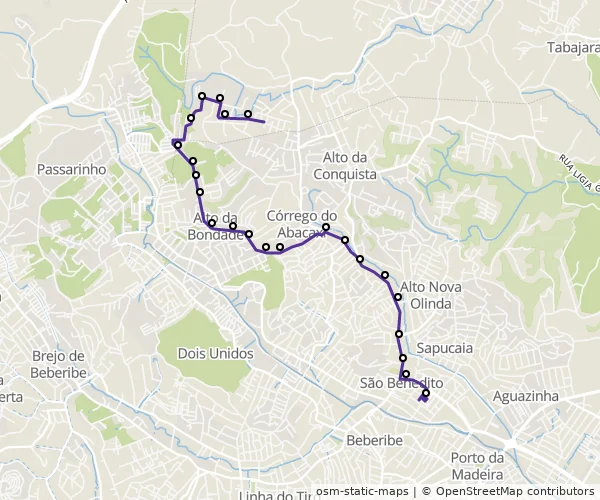 Mapa do itinerário da linha