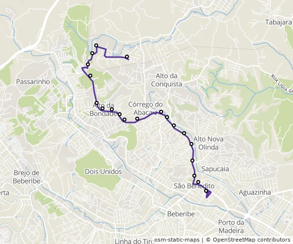 Mapa do itinerário da linha