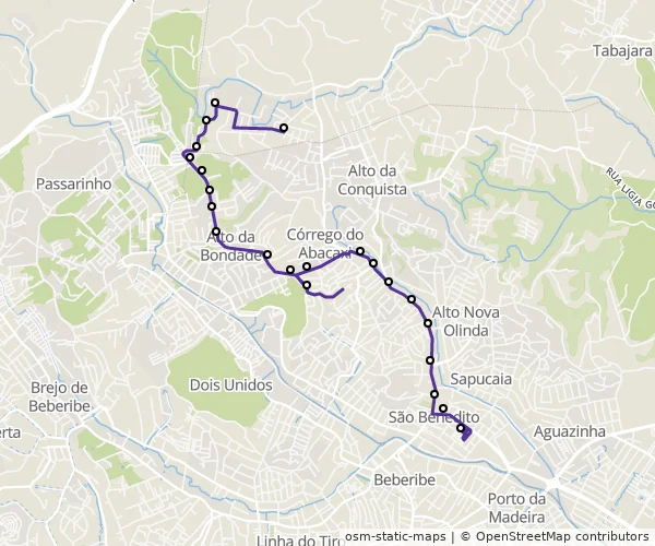 Mapa do itinerário da linha